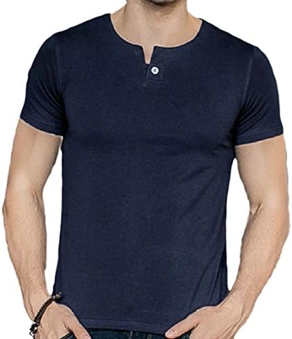 KaWaYi Men's V Neck Solid Color Over Sized Thin Slim Short Sleeves Henley Shirts Pattern1 3XL