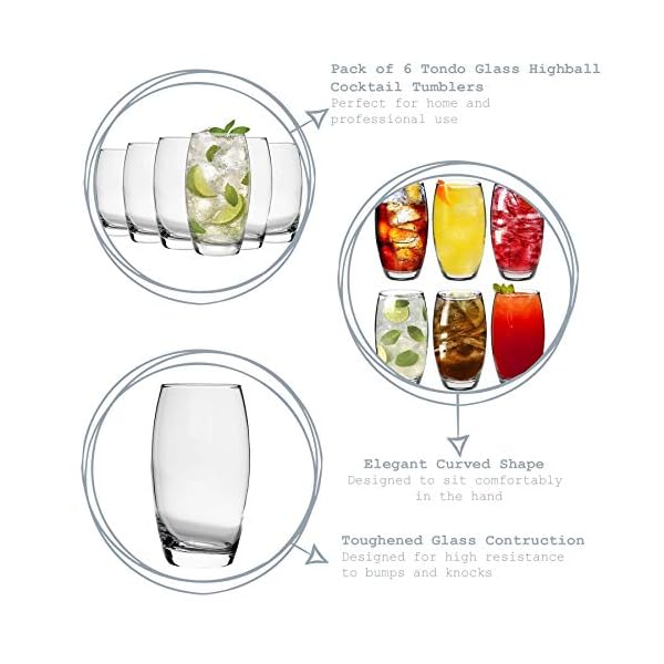 Argon-Tableware-Tondo-WaterJuice-Hiball-Glasses-Gift-Box-Of-6-Glasses-510ml-18oz 6x 510ml Hiball Glasses - 'Tondo' Range - Modern Highball Cocktail Juice Water Tall Drinking Tumblers - Dishwasher Safe…