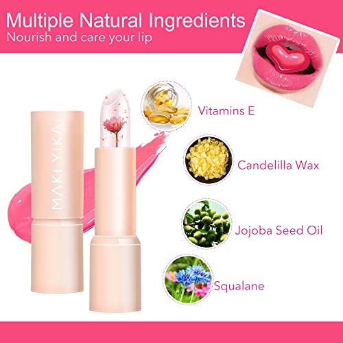 Flower Lip Balm,Color Changing Lip Gloss Tint Stain Moisturizer,Magic Flower Jelly Lipgloss Temperature Change Long Lasting Clear Lipstick Unique PH Level of Your Lips,0.13Oz,3Pack (set B)