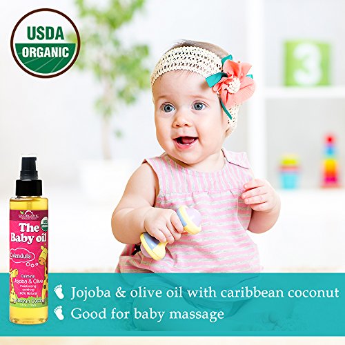 US Organic Baby Oil with Calendula, Jojoba and Olive Oil with Vitamin E, USDA Certified