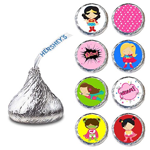 Superhero Girl Label for HERSHEYâ€™S KISSESÂ® chocolates - Birthday Party Candy Stickers - Set of 240