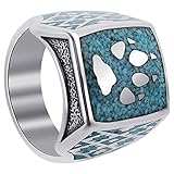 Mens Southwestern Style Turquoise Gemstone Wolf Paw with Claw Sterling Silver Ring
