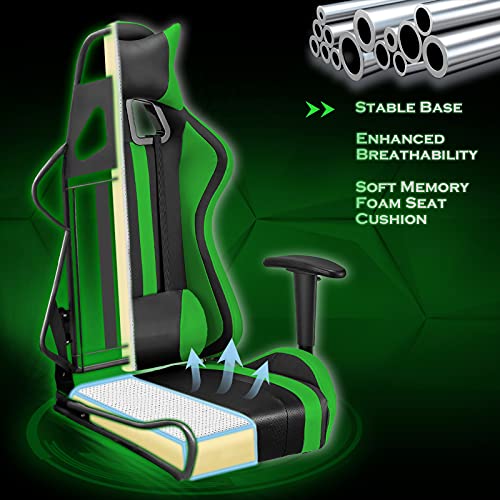 Soontrans-Silla-Gamer-Ergonomica-Sillas-Gaming-con-Reposapies-Reposacabeza-y-Cojin-Lumbar-Reposabrazos-Ajustable-Carga-maxima-de-150-kg-Verde