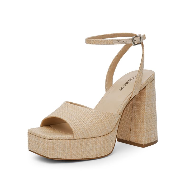 Photo 1 of **DAMAGED HEEL***Modatope Platform Heels Open Toe Braided Platform Sandals Womens Chunky Heel Ankle Strap Pumps Womens Heeled Wedding Party Sandals Size 6.5