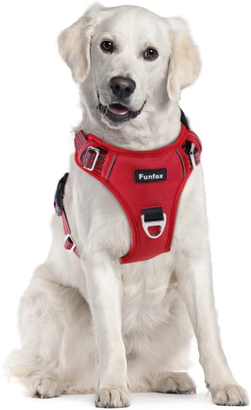 Funfox Dog Harness for Large Dogs No Pull Pet Vest Adjustable with Vertical Handle & Front Clip