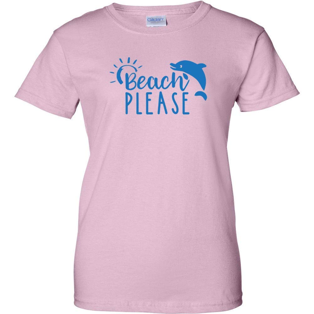 Beach Please Blue Logo Light Pink Womens T Shirt Beachin