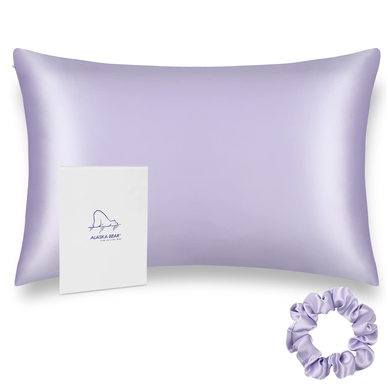 ALASKA BEAR - Natural Silk Pillowcase, Hypoallergenic, 19 momme, 600 thread count 100 percent Mulberry Silk, Standard Size 50x75 cm with hidden zipper(Lavender)
