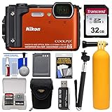 Nikon Coolpix W300 4K Wi-Fi Shock & Waterproof Digital Camera (Orange) with 32GB Card + Case + Battery + Monopod + Floating Handle + Kit