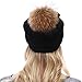 Women Knit Wool Beanie - Winter Fashion Solid Wool Hats Real Removable Raccoon Fur Pom Pom Warm Ski Beanie (Black),One Size