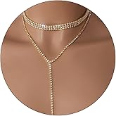 Peraca Cris Lariat Necklace for Women Rhinestone Necklace for Women Long Rhinestone Tennis Chain Choker Necklaces Formal Bridal Prom Jewelry Gifts