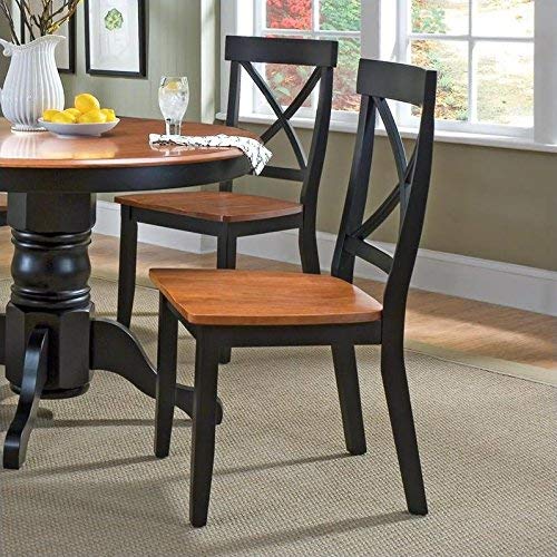 Home Styles Classic Black and Oak Pair of Dining Chairs, with Solid Hardwood Construction, Cottage Oak Finish, X-Style Back, and Mission Style Look, Set of Two