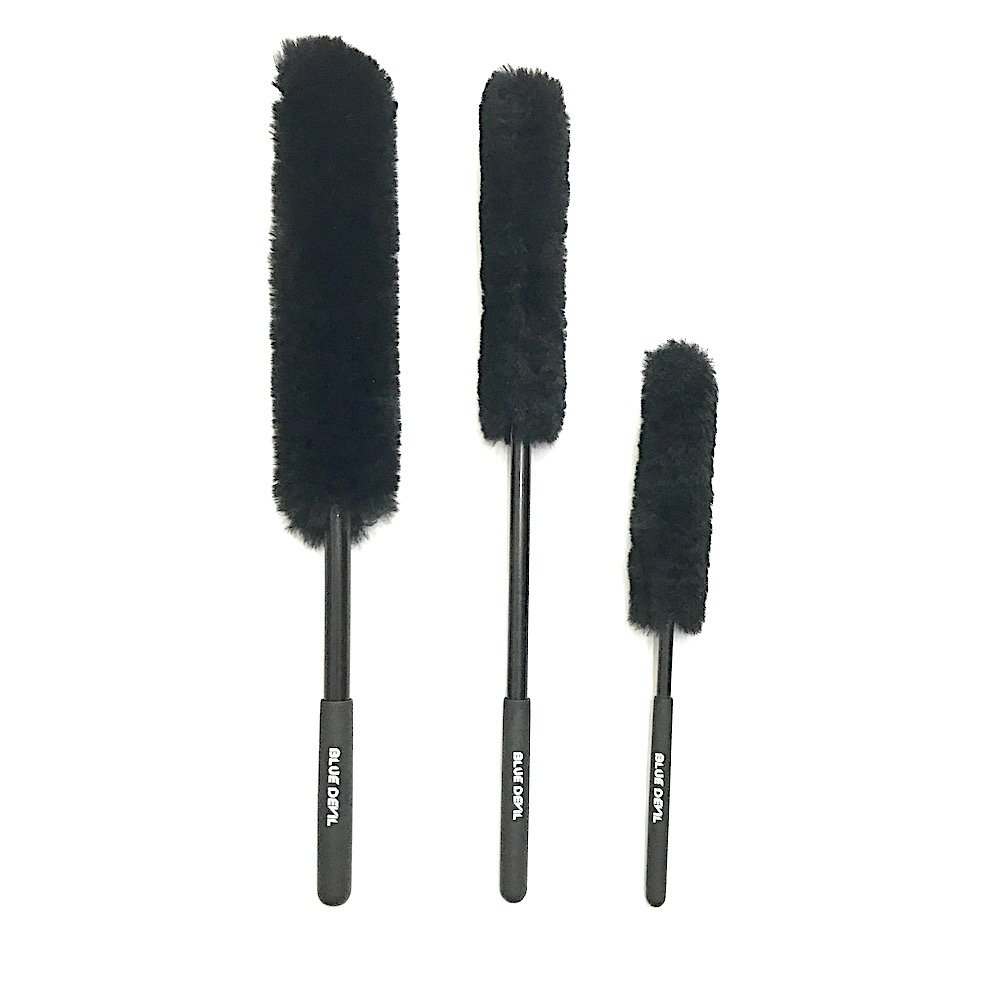 DUMI Wheel Cleaning Brush Kit - 100% Lambswool Dusters for Car Rims with Rubber Grip - Safe for All Wheels - Merino Sheepskin - Pack of 3
