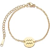 MODAGIRL Personalized Round Constellation Bracelet, Zodiac Bracelet, Celestial Jewelry, Gift for Her, Horoscope Jewelry, 18K Gold Plated Stainless Steel (Aquarius)