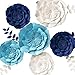 KEY SPRING 3D Paper Flower Decorations for Wall, Birthday Party, Navy Wedding Backdrop, Bridal Shower, Baby Shower, Nursery Wall Deco (Navy Blue, Beige, Aqua Blue, Set of 6)