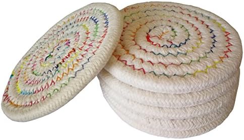 Coasters Set by 4.3 Inches Hand Made Cotton Woven Round Coasters Quilted Pattern Pack of 6 (red)