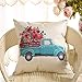 Fahrendom Vintage Floral Truck Retro Farmhouse Decor Spring Summer Flower Sign Decoration Cotton Linen Home Decorative Throw Pillow Case Cushion Cover for Sofa Couch, 18 x 18 in