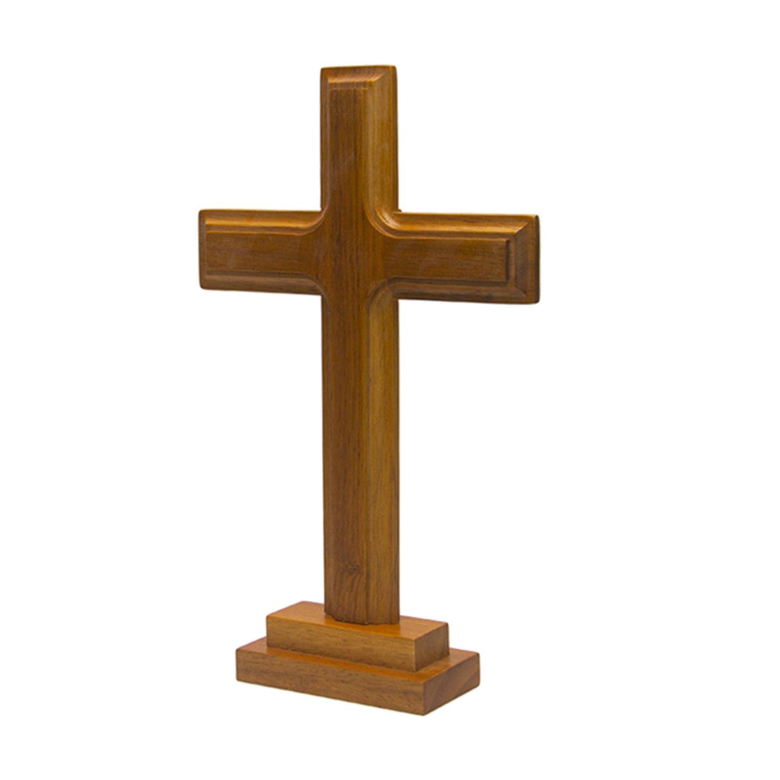 F Fityle Wooden Altar Cross with Stand, Double-Sided Display Cross Decor for Home, Chapel, Church Decor, Christian, Style A
