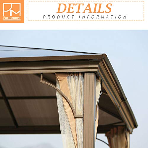 Outdoor Garden Gazebo 12 x 10 FT Patios Gazebo Beige Canopy Permanent PVC Hardtop Mosquito Netting, Front Porch