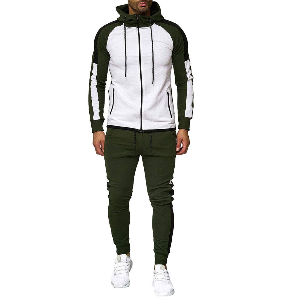 Men Sport Suit Gradient Sweatsuit Zipper Hoodies Outfit Contrast Jogging Full Tracksuit