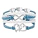 SKYPIA Leather Wrap Bracelets Girls Double Hearts Infinity Rope Wristband Bracelets (Blue)