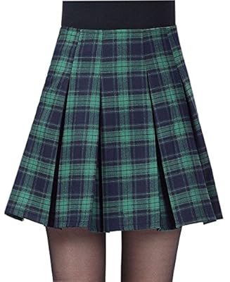 Yeokou Women's Casual A Line Pleated Check Plaid Mini Short Tartan Skirt