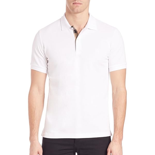 BURBERRY Brit Mens Short Sleeve nova Check Placket Polo Shirt (Medium,  White) at Amazon Men's Clothing store