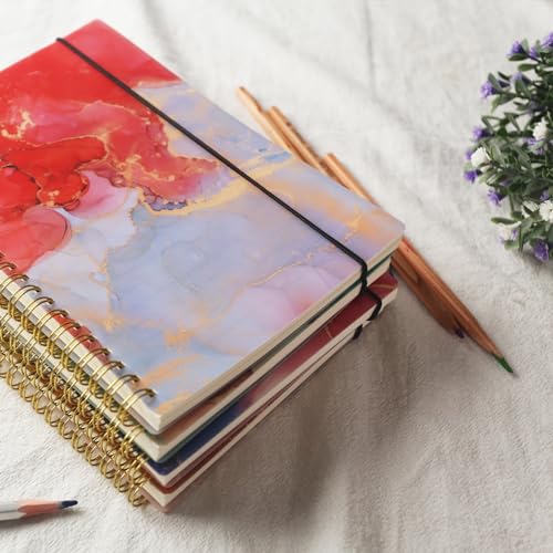 Koogel 5PCS Spiral Notebook A5, Hardcover Spiral Journal 400 Sheets College Ruled Notebook with Marble Pattern Covers for Ladies Women Gift Office School Supplies