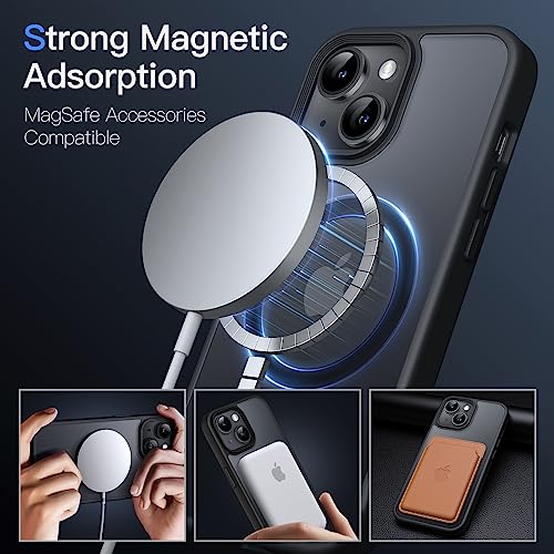 JETech Magnetic Case for iPhone 13 6.1-Inch Compatible with MagSafe, Translucent Matte Back Slim Shockproof Phone Cover (Black)