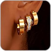 BOOZIQ 3Pairs Gold Hoop Earrings for Women 14K Gold-Plated Chunky Hoop Earrings Set Stainless Steel Gold Earring Trendy Statement Earring Fashion Jewelry Gift for Women