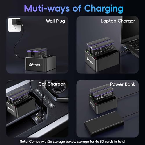 Anegine 2-Pack Insta 360 X4 Replacement Battery 2500mAh and Triple Micro USB Charger Compatible with Insta360 X4 Action Camera Accessories with Misro SD Card Slots (Not for X4 Air)