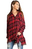 Umgee Women's Oversize Flannel Tunic with Dolman Sleeve