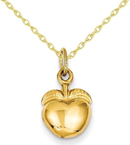 Golden Apple Charm Pendant Necklace in 14K Yellow Gold with Chain