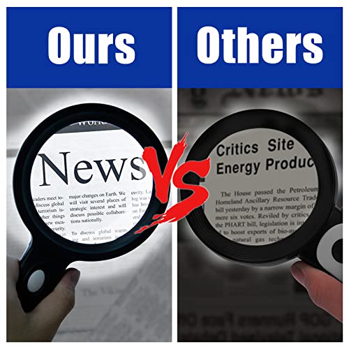 HAKACC 10X Magnifying Glass with Light, 12 LED Illuminated Handheld Magnifier 85mm Magnifying Lens for Hobbies Macular Degeneration Seniors Reading Kids Exploring