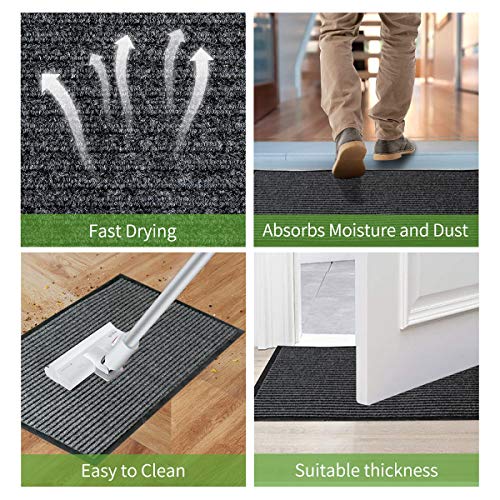 Indoor Outdoor Doormat Heavy Duty Front Door Mat Non Slip Rubber Backing Floor Mat Entrance Door Rug Welcome Mats for Shoe Scraper (17" x 30", Gray-2 Pack)