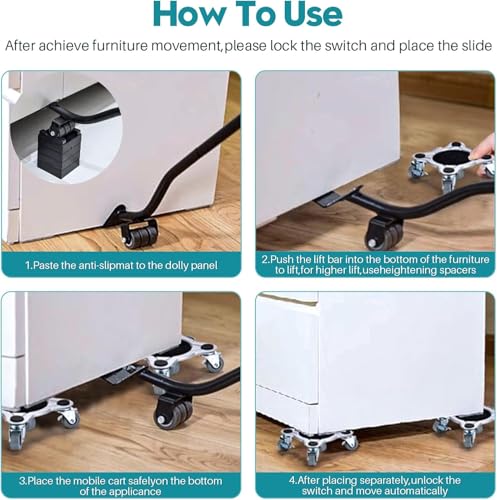 Dsocool Furniture Mover Dolly With 5 Wheels, 4 Pack Moving Dolly, 1600Kg Load Capacity 360° Rotation Lifter Set For Heavy Refrigerator Sofa Cabinet