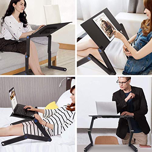Ultra-Large Adjustable Laptop Stand/Table/Desk with Large Cooling Fan & Mouse Pad Side, Foldable Aluminum Laptop Desk, Lightweight Portable Bed/Sofa/Couch Lap Table Tray for Home Office PC Computer