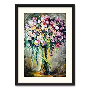 Black Framed Oil Painting Flower Home Artwork for...