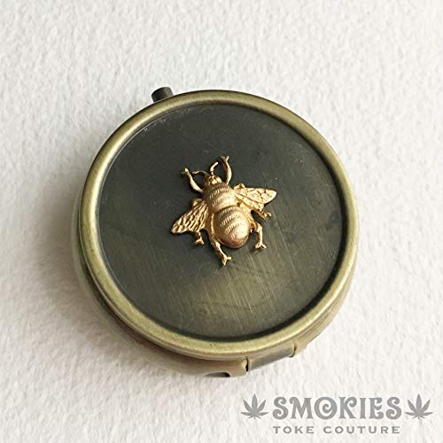 bee pillbox, pill box, pill case, pill holder, steampunk,stash tin,dabs jar, stash jar,marijuana,weed,cannabis,dabs bronze bumblebee
