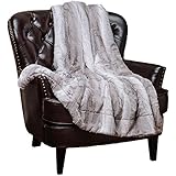 Chanasya Super Soft Fuzzy Fur Elegant Throw Blanket | Faux Fur Falling Leaf Pattern Fluffy Plush Sherpa Cozy Warm Grey Microfiber Blanket for Bed Couch Living Bed Room - Grey and White - 60"x70"