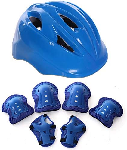 POPIPAPI 7pcs Kids Protective Gear Sets, Childs Kids Skate Helmet Knee Pads Wrist Guards for Skateboard Hoverboard Bike Scooter Rollerblading 3-8 Years Old Boys Girls (blue)