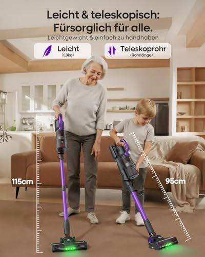 Cordless Vacuum Cleaner, 45Kpa/60Mins/450W Stick Vacuum Cleaner for Home, Anti-Tangle Vacuum Cleaners with Detachable Battery & Self-Standing, Lightweight Vacuum for Floor Carpet Pet Hair A03