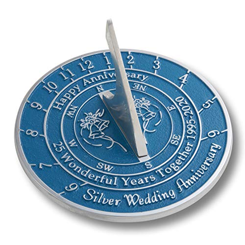 The Metal Foundry 25th Silver 2020 Wedding Anniversary Sundial Gift. Solid Recycled Metal Gift Idea is A Great Present for Him, Her, Parents, Grandparents Or Couple On 25 Years of Marriage