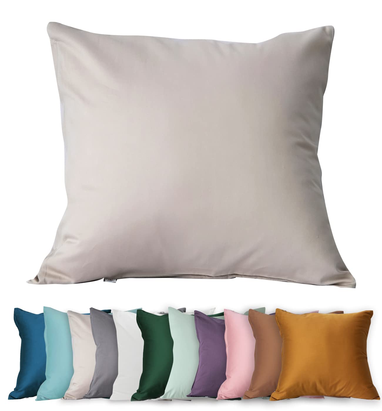 SALAD HOUSE Satin Pillowcase 80 x 80 cm 100% Egyptian Cotton Decorative Cushion Covers 400TC Thread Count Soft Allergy Sufferers Pillow Cases Sofa Pillow Case Cushion Cover (Beige with Zip)