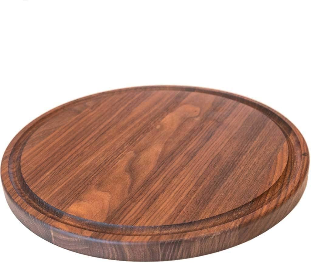 Virginia Boys Kitchens Walnut Wood Chopping Board - 27 cm Round American Hardwood Cutting and Carving Countertop Block with Juice Drip Groove — image 1