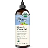 Sky Organics Castor Oil - USDA Certified Organic Hair Oil for Hair Growth, Skin, Face, Eyelashes - Cold Pressed & Hexane Free - Pure Organic Castor Oil Pack Wrap - Carrier & Hair Treatment Oil -16oz