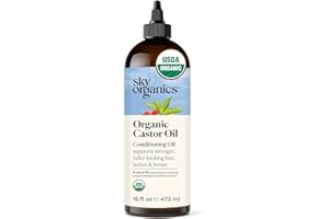 Sky Organics Castor Oil - USDA Certified Organic Hair Oil for Hair Growth, Skin, Face, Eyelashes - Cold Pressed & Hexane Free - Pure Organic Castor Oil Pack Wrap - Carrier & Hair Treatment Oil -16oz