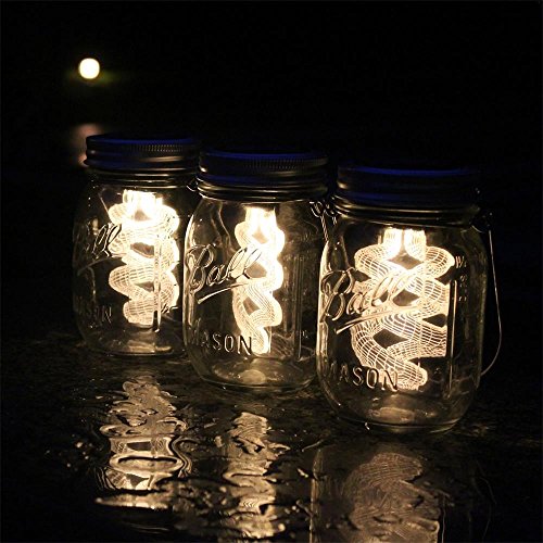 4-Pack Solar-powered Mason Jar 3D Illusion Light Bulb (Mason Jar/Handle Included), Jar Hanging Light,Garden Outdoor Solar / Hanging Lantern,Decor Solar Light,Table Light,Patio Path Light,Warm White