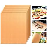 Copper Grill Mats Set of 5 - Non-Stick BBQ Grill Mat BBQ Grill & Baking Mats, Heavy Duty - Extended Warranty,Reusable,FDA Approved, Easy to Clean for Gas,Charcoa,Electric Grill-15.7×13In