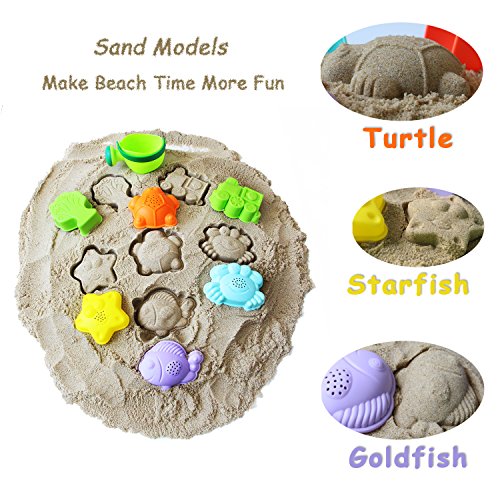 MEIGO Beach Sand Toys - Toddler Outdoor Pool Bath Play Set Soft Plastic Sandbox Toys with Models and Molds Bucket Shovel Rake Mesh Bag for Baby Kids (18pcs)