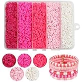 THRELE 3500pcs Pink Clay Beads for Bracelets Making Kit, 6mm Heishi Polymer Flat Round Disc Clay Beads for Jewelry Making Pink